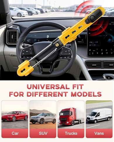 Steering Wheel Lock with 113dB Alarm, Heavy Duty Anti-Theft Car Device with Adjustable Length Locking Upgrade to Dual Protection Universal Fit for Cars Trucks Vans and SUVs (Yellow) in Saudi Arabia