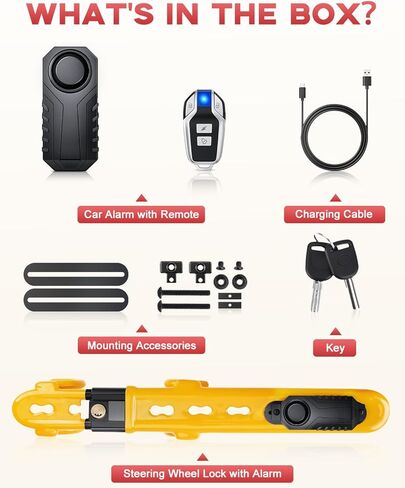 Steering Wheel Lock with 113dB Alarm, Heavy Duty Anti-Theft Car Device with Adjustable Length Locking Upgrade to Dual Protection Universal Fit for Cars Trucks Vans and SUVs (Yellow) in Saudi Arabia