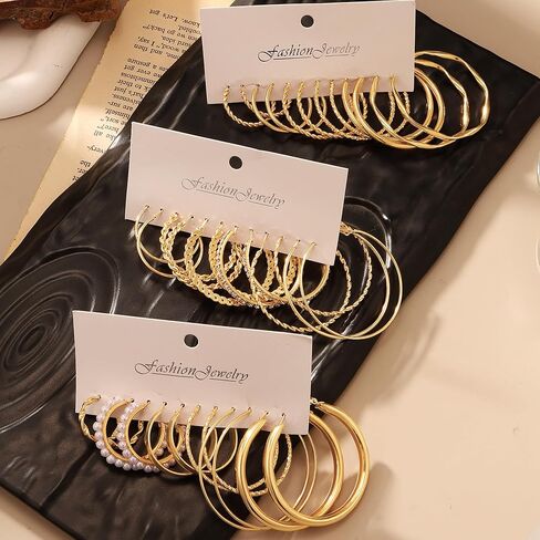 Gold Hoop Earrings Set for Women Shining Synthetic Zircon Big Hoop Earrings Pack Trendy Twisted Statement Earrings Fashion Jewelry Gifts in Saudi Arabia