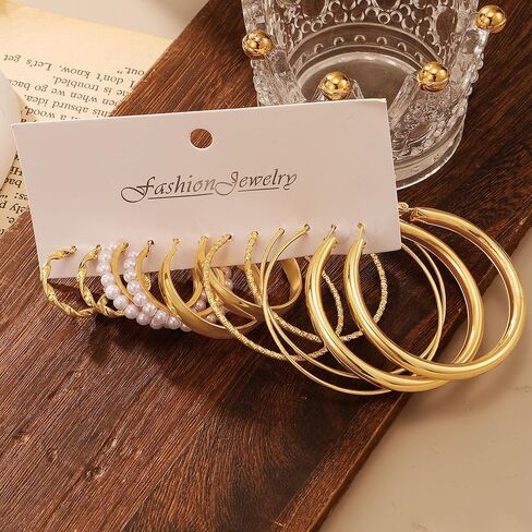 Gold Hoop Earrings Set for Women Shining Synthetic Zircon Big Hoop Earrings Pack Trendy Twisted Statement Earrings Fashion Jewelry Gifts in Saudi Arabia