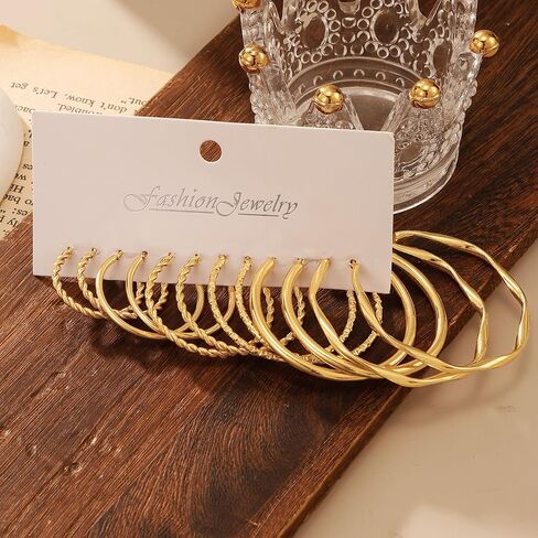 Gold Hoop Earrings Set for Women Shining Synthetic Zircon Big Hoop Earrings Pack Trendy Twisted Statement Earrings Fashion Jewelry Gifts in Saudi Arabia