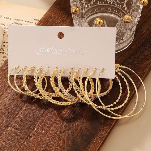 Gold Hoop Earrings Set for Women Shining Synthetic Zircon Big Hoop Earrings Pack Trendy Twisted Statement Earrings Fashion Jewelry Gifts in Saudi Arabia