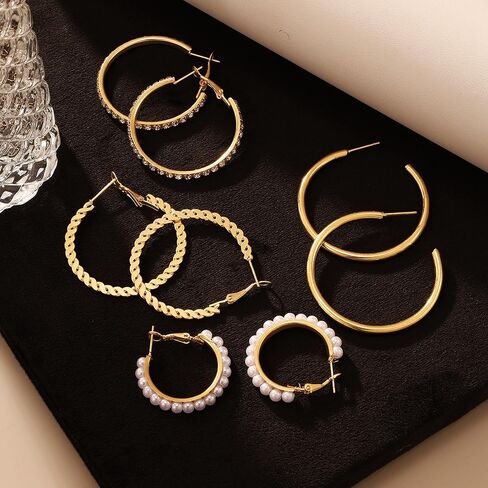 Gold Hoop Earrings Set for Women Shining Synthetic Zircon Big Hoop Earrings Pack Trendy Twisted Statement Earrings Fashion Jewelry Gifts in Saudi Arabia
