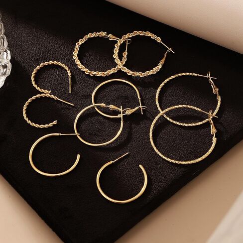 Gold Hoop Earrings Set for Women Shining Synthetic Zircon Big Hoop Earrings Pack Trendy Twisted Statement Earrings Fashion Jewelry Gifts in Saudi Arabia