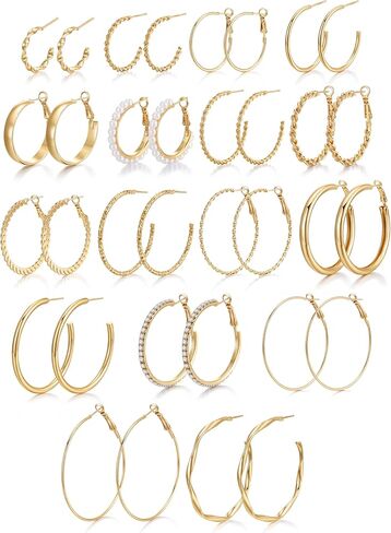 Gold Hoop Earrings Set for Women Shining Synthetic Zircon Big Hoop Earrings Pack Trendy Twisted Statement Earrings Fashion Jewelry Gifts in Saudi Arabia