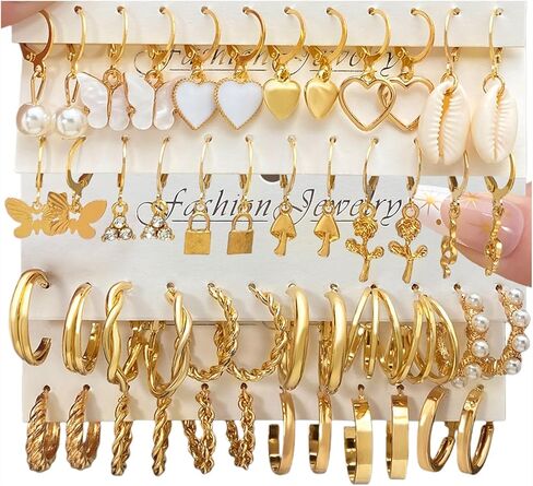 Gold Hoop Earrings Set for Women Shining Synthetic Zircon Big Hoop Earrings Pack Trendy Twisted Statement Earrings Fashion Jewelry Gifts in Saudi Arabia