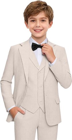 بدلات الأولاد من الكتان 3 قطع بدلة صيفية من الكتان للأطفال على الشاطئ لحفلات الزفاف للأولاد بدلة نحيفة خفيفة الوزن in Kuwait