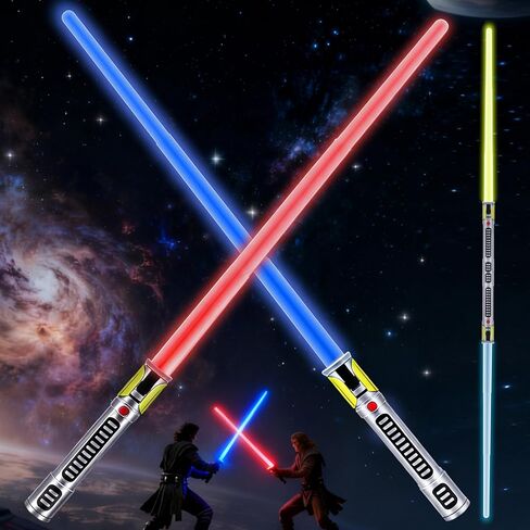 KEGOZ Light Up Saber(7 Color Changing), Extendable 2-in-1 FX Sound(Motion Sensors) Light Sword for Galaxy War Fighter Warriors, Halloween Xmas Children's Day Birthday Present Gift in Kuwait