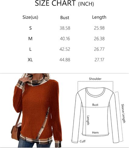 Women's Ribbed Knit Top with Plaid Mock Neck Cuffs Long Sleeve Layered Look Sweater for Fall Winter Chic in Saudi Arabia