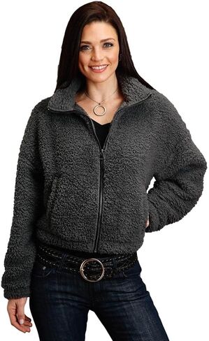Stetson Women's Charcoal Fuzzy Fleece Jacket - 11-098-0539-7085 GY X- US in Saudi Arabia