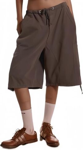 Unisex Parachute Cargo Shorts Vintage Drawstring Side Pocket Jorts Straight Leg Pants Loose Baggy Y2k Streetwear in Saudi Arabia