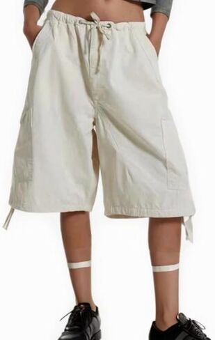 CUTEGAL Unisex Y2k Cargo Shorts Baggy Parachute Pants Vintage Drawstring Side Pocket Jorts Straight Leg Loose Streetwear in Saudi Arabia