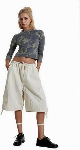 CUTEGAL Unisex Y2k Cargo Shorts Baggy Parachute Pants Vintage Drawstring Side Pocket Jorts Straight Leg Loose Streetwear in Saudi Arabia