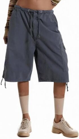 CUTEGAL Unisex Y2k Cargo Shorts Baggy Parachute Pants Vintage Drawstring Side Pocket Jorts Straight Leg Loose Streetwear in Saudi Arabia