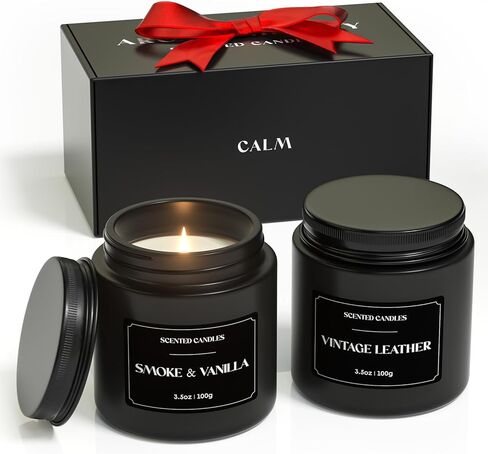 مجموعة هدايا الشموع المعطرة من نورفينس، شموع تخفيف التوتر للمنزل، مجموعة شموع الصويا الفاخرة، شموع للنساء والرجال، هدايا عيد الميلاد والكريسماس (أسود وأبيض، 7 أونصة) in Kuwait
