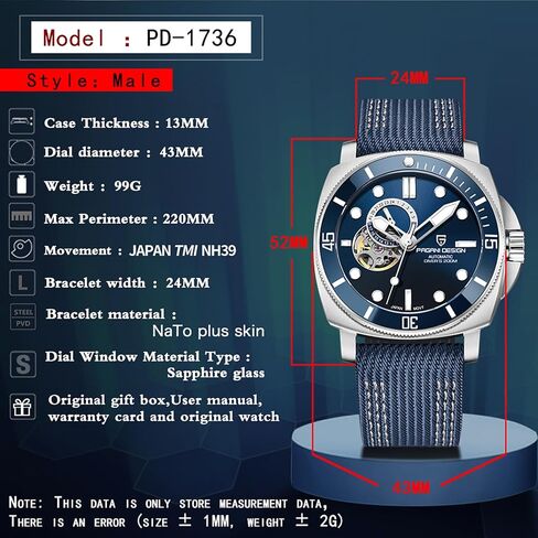 Men's Watch Pagani Design Mechanical Automatic Watch Japan NH39 Movement Waterproof 200M Luminous Sapphire Glass Nylon Bracelet in Kuwait