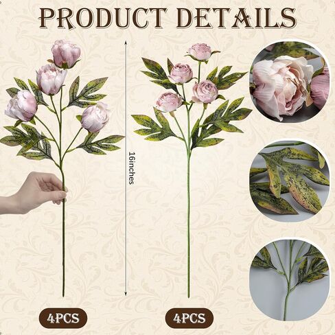 8 Pcs Faux Peony Stems Flowers Bulk Vintage Artificial Silk Peonies Stems Real Look Fake Peonies Branches for Vase Filler DIY Bouquet Centerpieces Home Indoor Outdoor Decorations in Saudi Arabia
