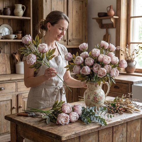 8 Pcs Faux Peony Stems Flowers Bulk Vintage Artificial Silk Peonies Stems Real Look Fake Peonies Branches for Vase Filler DIY Bouquet Centerpieces Home Indoor Outdoor Decorations in Saudi Arabia
