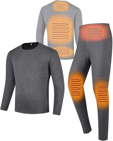Heated Underwear Set Thermal Top and Bottom for Men, USB Heating Electric Heated Shirt Thermal Underwear(GREY,XL-XLarge) in Saudi Arabia