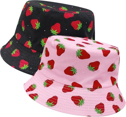 Unisex Reversible Packable Bucket Strawberry Bucket Hat,Sun Hat,Bucket Hat Packable Outdoor Summer Beach Caps for Men Women in Saudi Arabia