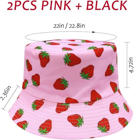 Unisex Reversible Packable Bucket Strawberry Bucket Hat,Sun Hat,Bucket Hat Packable Outdoor Summer Beach Caps for Men Women in Saudi Arabia