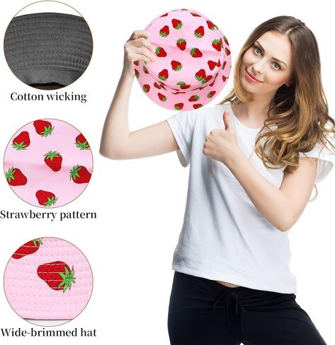 Unisex Reversible Packable Bucket Strawberry Bucket Hat,Sun Hat,Bucket Hat Packable Outdoor Summer Beach Caps for Men Women in Saudi Arabia