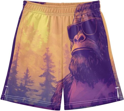 Boys' Shorts with Pockets-Lonely Sasquatch Forest Sunset, Kid's Athletic Shorts for Sport Home 7-8T in Saudi Arabia