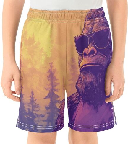 Boys' Shorts with Pockets-Lonely Sasquatch Forest Sunset, Kid's Athletic Shorts for Sport Home 7-8T in Saudi Arabia