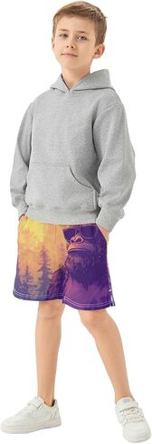 Boys' Shorts with Pockets-Lonely Sasquatch Forest Sunset, Kid's Athletic Shorts for Sport Home 7-8T in Saudi Arabia