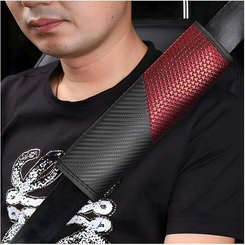 2PCS Car Seat Belt Covers, Carbon Fiber Seatbelt Pads Shoulder Protection for More Comfortable Driving, Soft Leather Harness Pad Safety Belt Strap Cushion for Car Truck SUV (Red) in Saudi Arabia