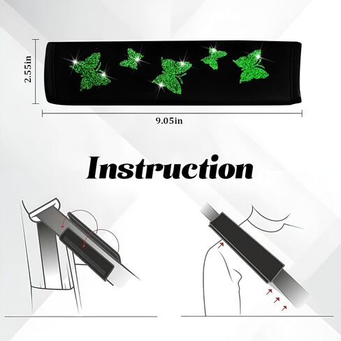 2PCS Car Seat Belt Covers, Butterfly Vehicles Seatbelt Cushion Pad to Protect Neck and Shoulder, Comfortable Automotive Interior Strap Harness Protector Accessories, Universal Fit (Green) in Saudi Arabia
