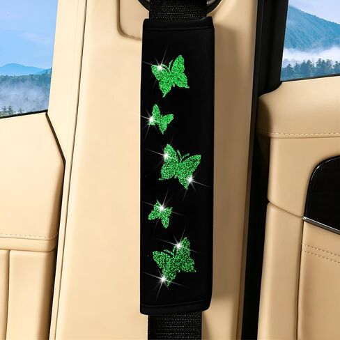 2PCS Car Seat Belt Covers, Butterfly Vehicles Seatbelt Cushion Pad to Protect Neck and Shoulder, Comfortable Automotive Interior Strap Harness Protector Accessories, Universal Fit (Green) in Saudi Arabia