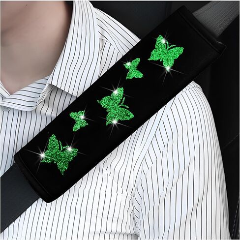 2PCS Car Seat Belt Covers, Butterfly Vehicles Seatbelt Cushion Pad to Protect Neck and Shoulder, Comfortable Automotive Interior Strap Harness Protector Accessories, Universal Fit (Green) in Saudi Arabia