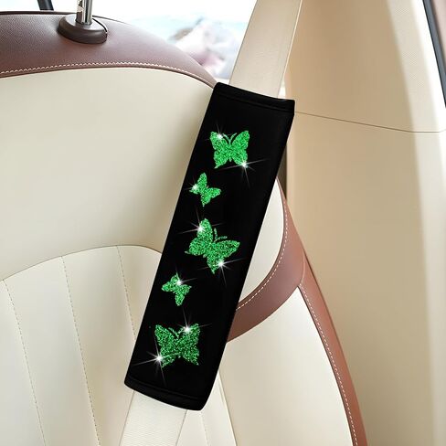 2PCS Car Seat Belt Covers, Butterfly Vehicles Seatbelt Cushion Pad to Protect Neck and Shoulder, Comfortable Automotive Interior Strap Harness Protector Accessories, Universal Fit (Green) in Saudi Arabia