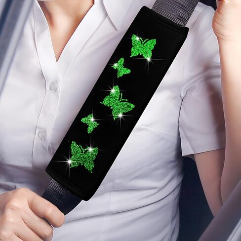 2PCS Car Seat Belt Covers, Butterfly Vehicles Seatbelt Cushion Pad to Protect Neck and Shoulder, Comfortable Automotive Interior Strap Harness Protector Accessories, Universal Fit (Green) in Saudi Arabia