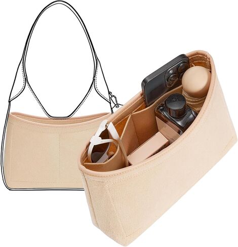 منظم إدراج حقيبة بروكلين 28، منظم محفظة من اللباد الفاخر لحقيبة كتف كوتش بروكلين 28، حافة جلدية خفيفة الوزن 4 مقصورات حقيبة يد مقسمة مع جيب بسحاب، بني in Kuwait