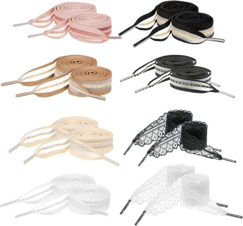 8 Pairs Ribbon Shoe Laces, Lace Shoelaces Women Cute Shoe Lace for Women Fancy Wide Sneaker Shoelaces Decorative and Comfortable in Saudi Arabia