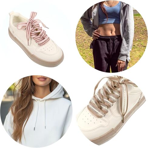 8 Pairs Ribbon Shoe Laces, Lace Shoelaces Women Cute Shoe Lace for Women Fancy Wide Sneaker Shoelaces Decorative and Comfortable in Saudi Arabia