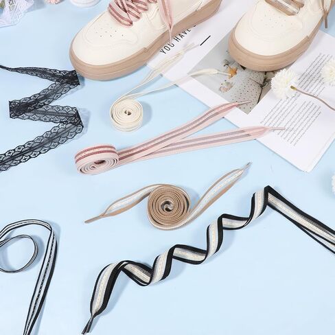 8 Pairs Ribbon Shoe Laces, Lace Shoelaces Women Cute Shoe Lace for Women Fancy Wide Sneaker Shoelaces Decorative and Comfortable in Saudi Arabia