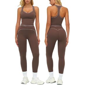 Women 2 Piece Workout Sets Racerback Color Block Tank Top High Waist Tummy Control Active Leggings Pilates Outfits in Kuwait