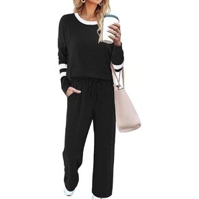 Magritta Lounge Sets for Womens 2 Piece Outfits Crewneck Long Sleeve Tops Wide Leg Pants Casual Travel Sweatsuit in Kuwait