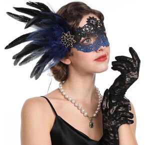 SAFERIN طقم قناع وقفازات تنكرية من الدانتيل، قناع عين على شكل ريشة البندقية الرقيقة للهالوين in Kuwait