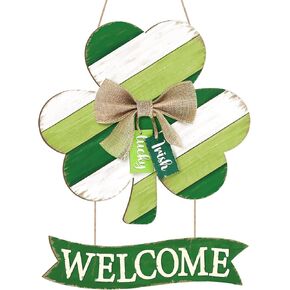 Wooden St Patricks Day Wreaths for Front Door Decoration Shamrock Door Sign with Bow Wall Signs Clover Spring Decoration, Irish Sign Welcome Hanging for Home Decor Party Outdoor Indoor Supply in Saudi Arabia