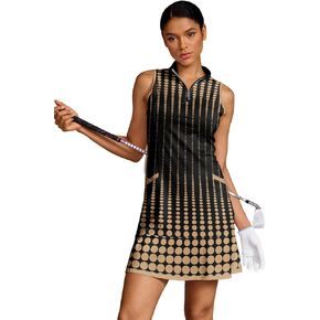 فساتين رياضية من ACEGOLFS للنساء صيفية بدون أكمام بسحاب ربع فستان بولو للجولف مع جيبين مطبوع للتمرين والتنس in Kuwait