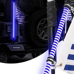 UTVJATV 3FT LED سوط أضواء حمراء مقاومة للماء هوائي أمان لعمود العلم مع علم لـ Can-Am Maverick X3 Sand Dune Buggy UTV ATV 2020 Polaris RZR XP 4X4 شاحنة الطرق الوعرة 4 عجلات - قطعة واحدة in Kuwait