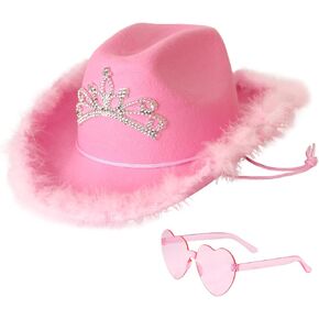 قبعة Wildarms Sparkle Cowgirl مع نظارات شمسية - إكسسوارات أزياء رعاة البقر الرجعية في الثمانينيات للنساء والفتيات هدايا عيد الميلاد in Kuwait
