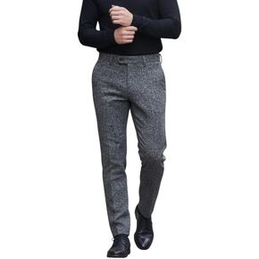 Men’s Dress Pants Grey Tweed with Button Closure Back Pockets Fall Winter Formal Occasions for Men in Saudi Arabia