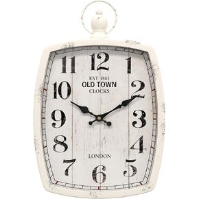 ساعة حائط مستطيلة كبيرة من Mentry، طراز عتيق أبيض عتيق، ساعات حائط ديكور صامت تعمل بالبطارية لغرفة المعيشة، المزرعة، المطبخ، المكتب (15.5 بوصة ارتفاع × 10.2 بوصة عرض) in Kuwait