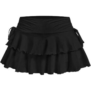 SOFIA'S CHOICE Women Ruffle Layered Mini Skirt Side Drawstring Flowy A Line Tiered Skirt in Kuwait