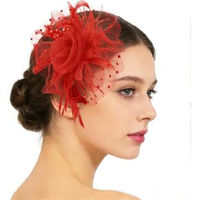 قبعة فاسيناتورز على شكل زهرة شبكية 20s 50s قبعة مستديرة لحفلات الشاي والكوكتيل للنساء (أسود) in Kuwait